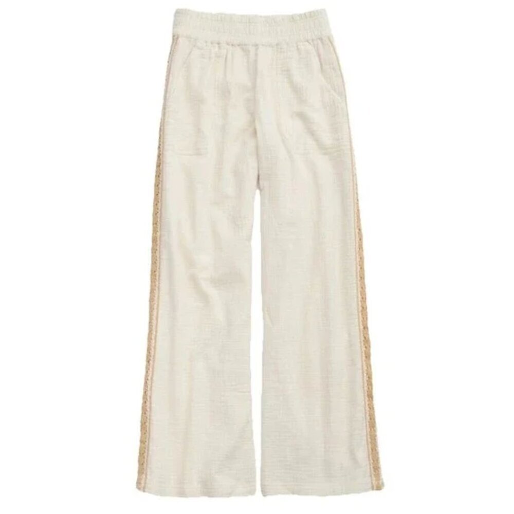 Aerie Summer Reset Cotton Gauze Trouser L Natural Boho Beach Pant Crochet Boho